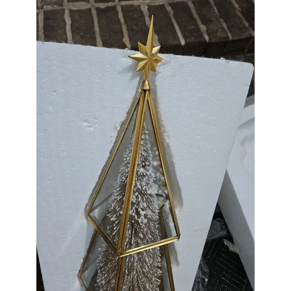 VTG Gold Table Top Christmas Tree Lighted GLASS ENCASED Hollywood Regency 24